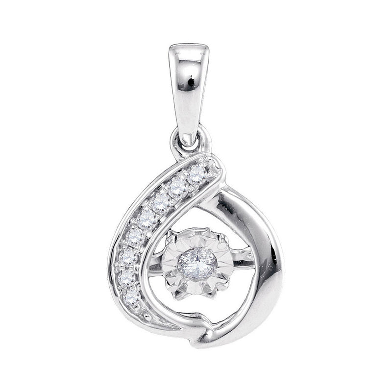 10kt White Gold Womens Round Diamond Solitaire Moving Twinkle Pendant 1/10 Cttw