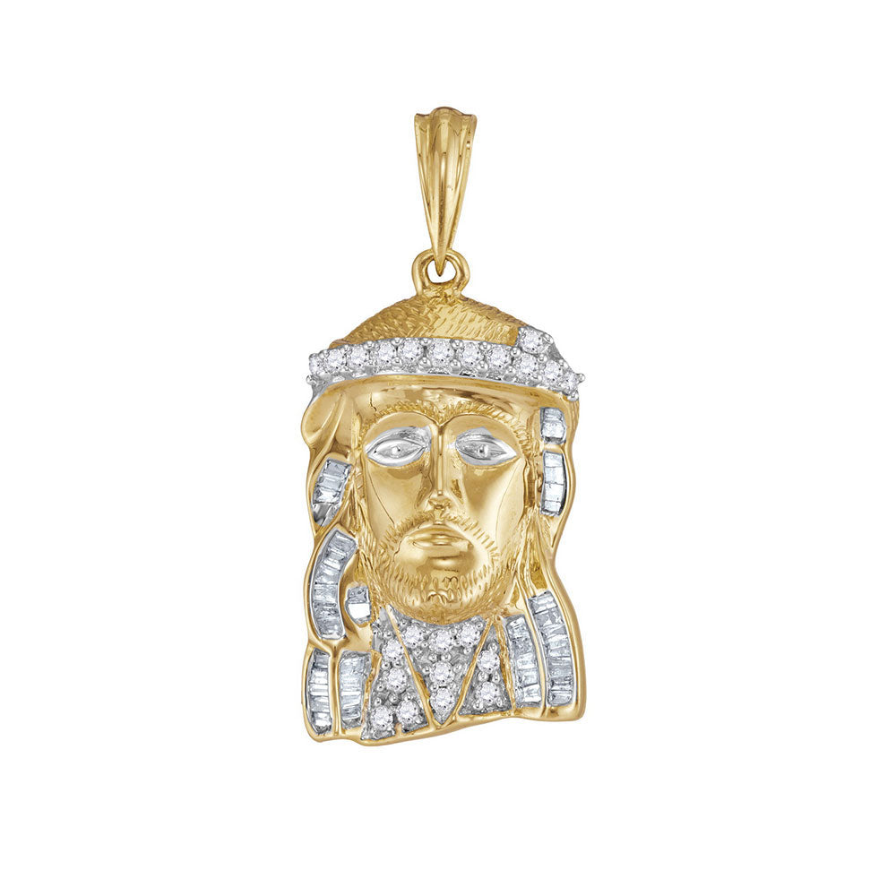 10kt Yellow Gold Mens Round Diamond Jesus Charm Pendant 1/2 Cttw