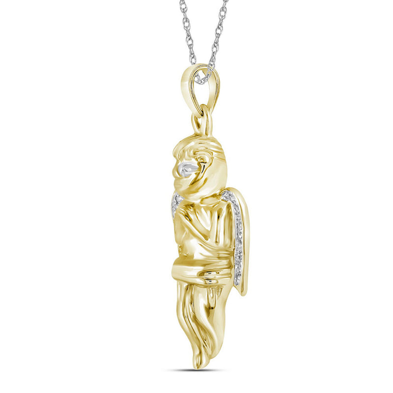 10k Yellow Gold Diamond Mens Womens Small Guardian Angel Cherub Charm Pendant 1/20 Cttw