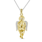 10k Yellow Gold Diamond Mens Womens Small Guardian Angel Cherub Charm Pendant 1/20 Cttw