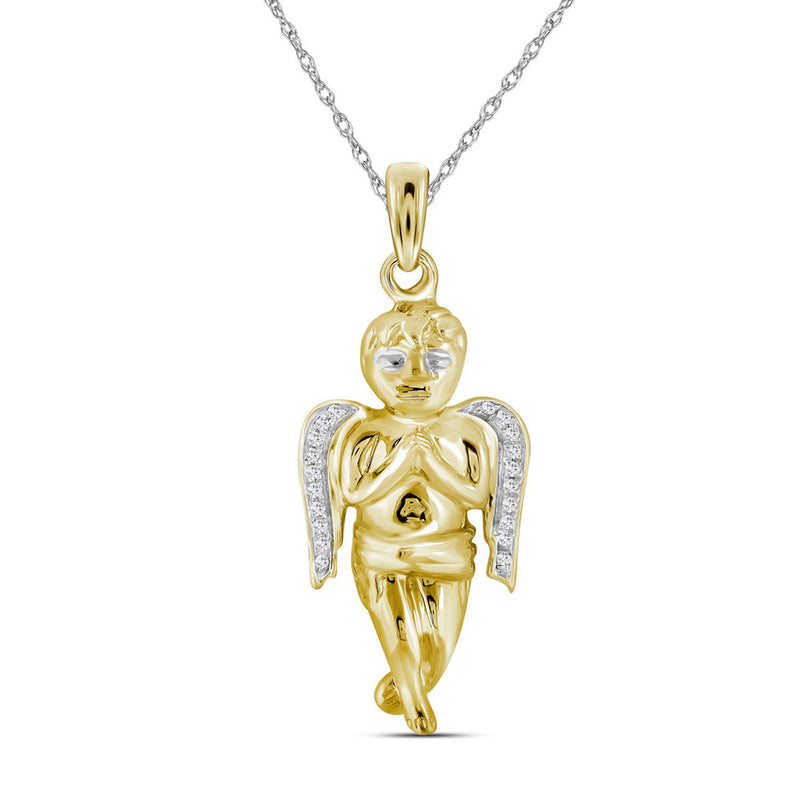 10k Yellow Gold Diamond Mens Womens Small Guardian Angel Cherub Charm Pendant 1/20 Cttw