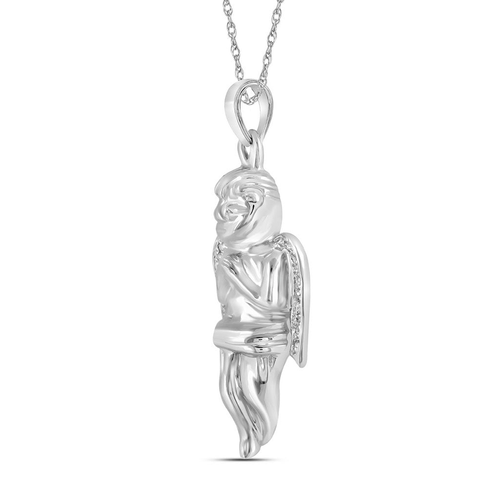 10kt White Gold Mens Round Diamond Small Guardian Angel Charm Pendant 1/20 Cttw