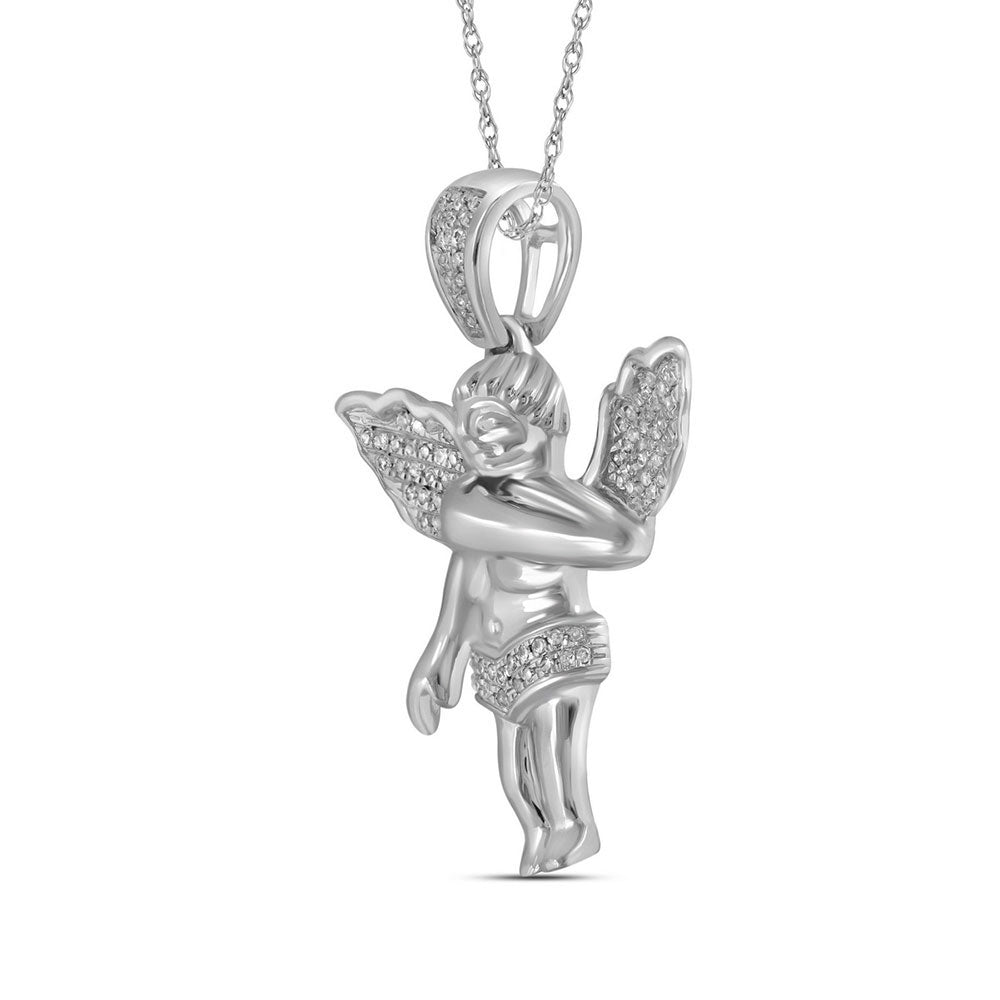 10kt White Gold Mens Round Diamond Angel Cherub Charm Pendant 1/6 Cttw