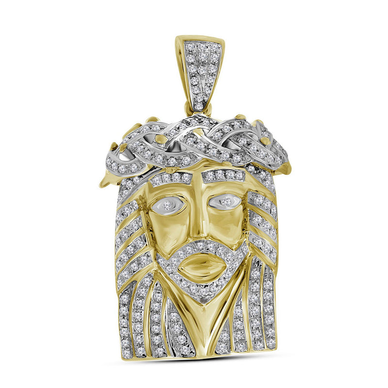 10kt Yellow Gold Mens Round Diamond Jesus Face Charm Pendant 5/8 Cttw