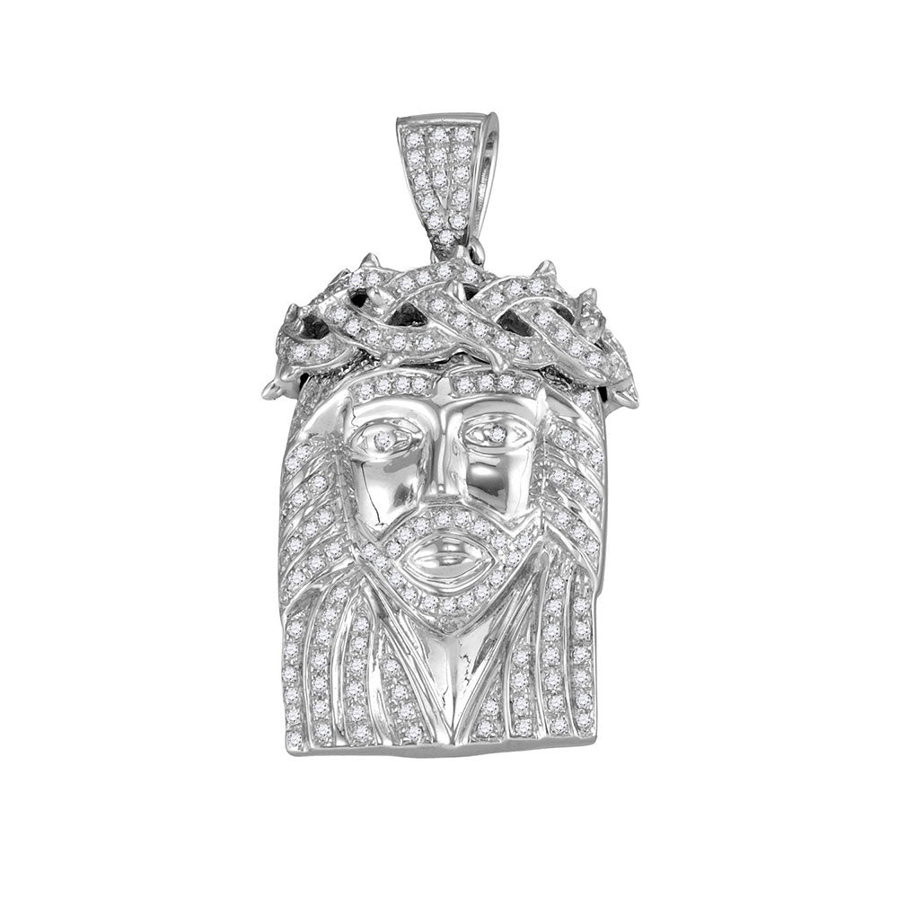 10kt White Gold Mens Round Diamond Jesus Charm Pendant 5/8 Cttw