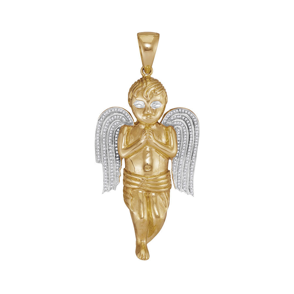 10kt Yellow Gold Mens Round Diamond Angel Cherub Charm Pendant 5/8 Cttw