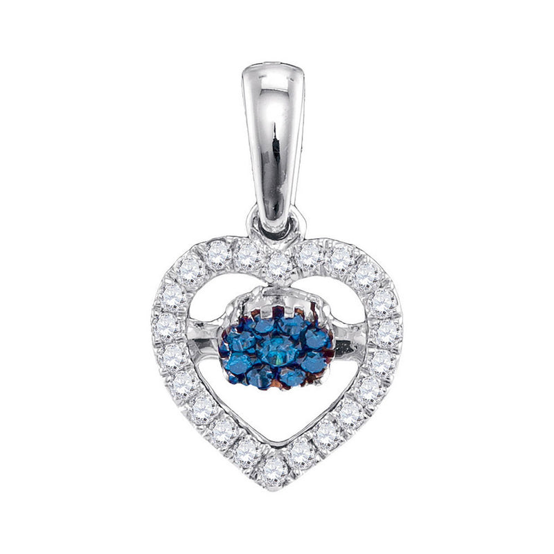 10kt White Gold Womens Round Blue Color Enhanced Diamond Heart Pendant 1/6 Cttw