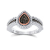 Sterling Silver Womens Round Brown Diamond Teardrop Cluster Ring 1/6 Cttw