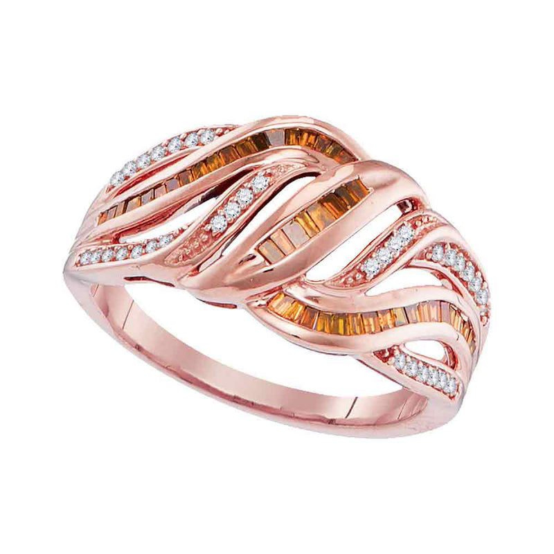 10kt Rose Gold Womens Baguette Red Color Enhanced Diamond Openwork Woven Band Ring 3/8 Cttw