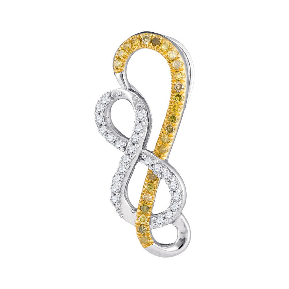 10kt White Gold Womens Round Yellow Color Enhanced Diamond Double Infinity Pendant 1/6 Cttw