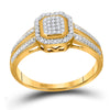 10kt Yellow Gold Round Diamond Square Cluster Bridal Wedding Engagement Ring 1/10 Cttw