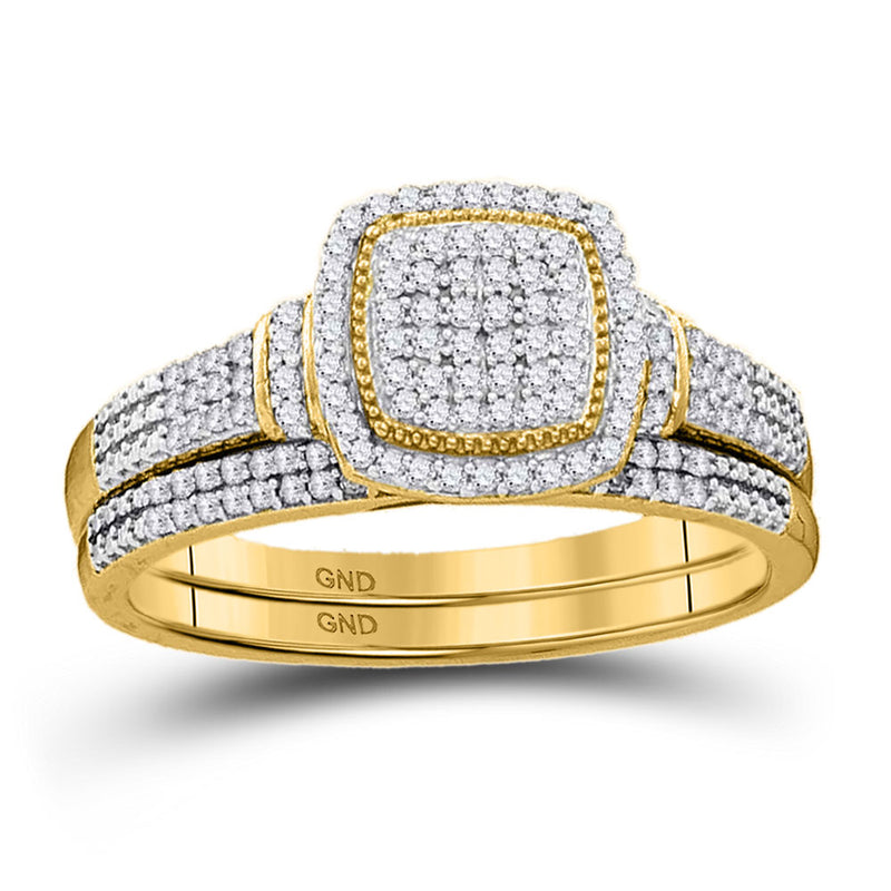 10kt Yellow Gold Round Diamond Square Bridal Wedding Ring Band Set 1/3 Cttw