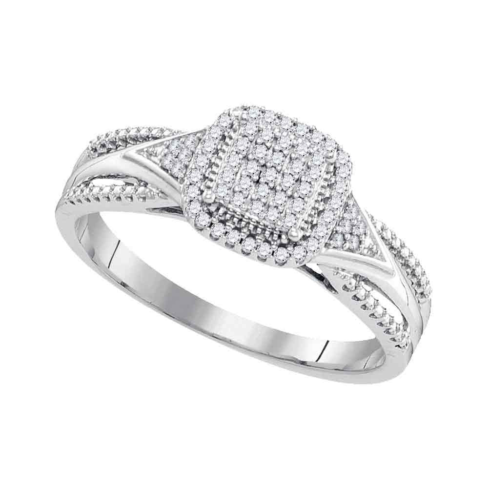 10kt White Gold Round Diamond Square Cluster Bridal Wedding Engagement Ring 1/6 Cttw