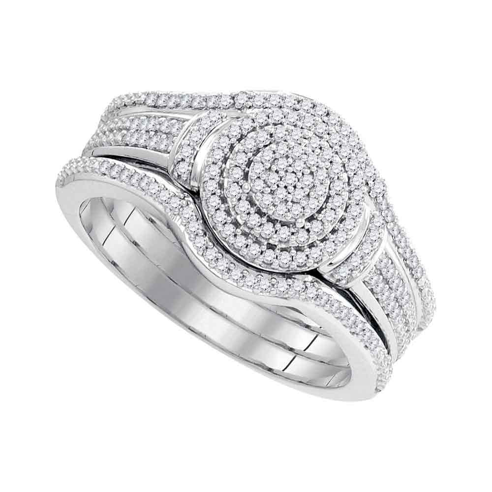 10kt White Gold Round Diamond 3-Piece Bridal Wedding Ring Band Set 1/3 Cttw