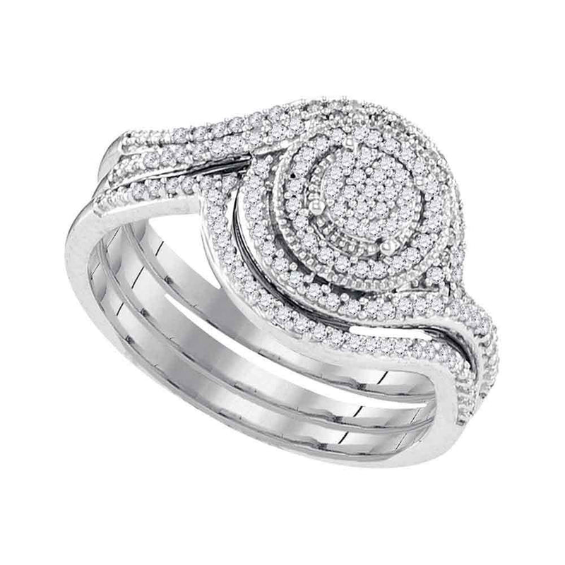 10kt White Gold Diamond Circle Cluter Bridal Wedding Ring Band Set 1/3 Cttw