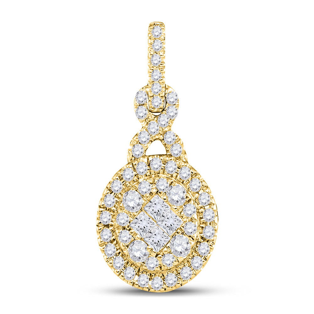 14kt Yellow Gold Womens Princess Diamond Fashion Cluster Pendant 1/2 Cttw