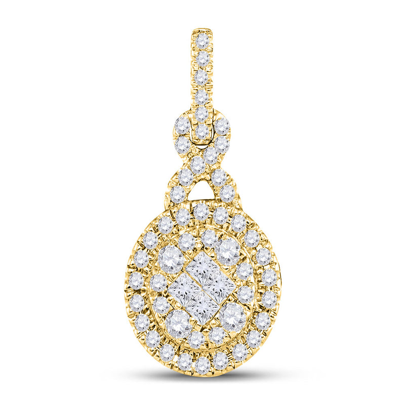 14kt Yellow Gold Womens Princess Diamond Fashion Cluster Pendant 1/2 Cttw