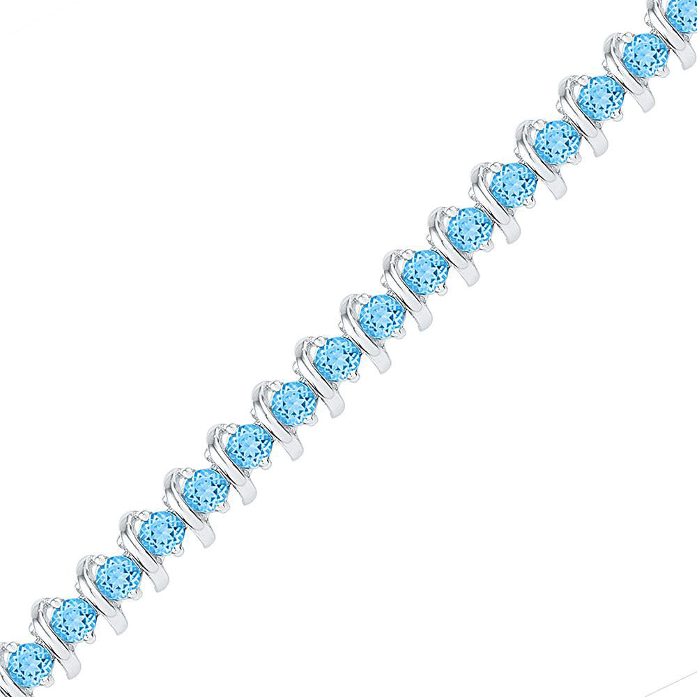 Sterling Silver Womens Round Lab-Created Blue Topaz Tennis Bracelet 6-1/2 Cttw