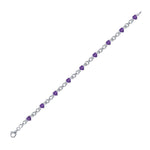 Sterling Silver Womens Heart Lab-Created Amethyst Heart Bracelet 5-1/2 Cttw