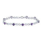 Sterling Silver Womens Heart Lab-Created Amethyst Heart Bracelet 5-1/2 Cttw