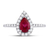 10kt White Gold Womens Pear Lab-Created Ruby Solitaire Diamond Frame Ring 1-1/5 Cttw