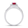 10kt White Gold Womens Pear Lab-Created Ruby Solitaire Diamond Frame Ring 1-1/5 Cttw