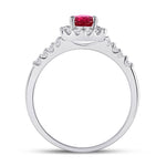 10kt White Gold Womens Pear Lab-Created Ruby Solitaire Diamond Frame Ring 1-1/5 Cttw