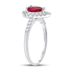 10kt White Gold Womens Pear Lab-Created Ruby Solitaire Diamond Frame Ring 1-1/5 Cttw