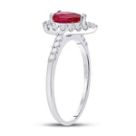 10kt White Gold Womens Pear Lab-Created Ruby Solitaire Diamond Frame Ring 1-1/5 Cttw