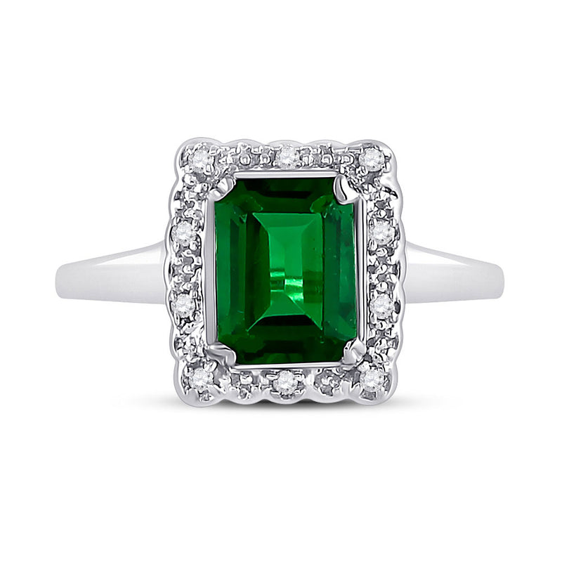 10kt White Gold Womens Emerald Lab-Created Emerald Solitaire Ring 1-4/5 Cttw