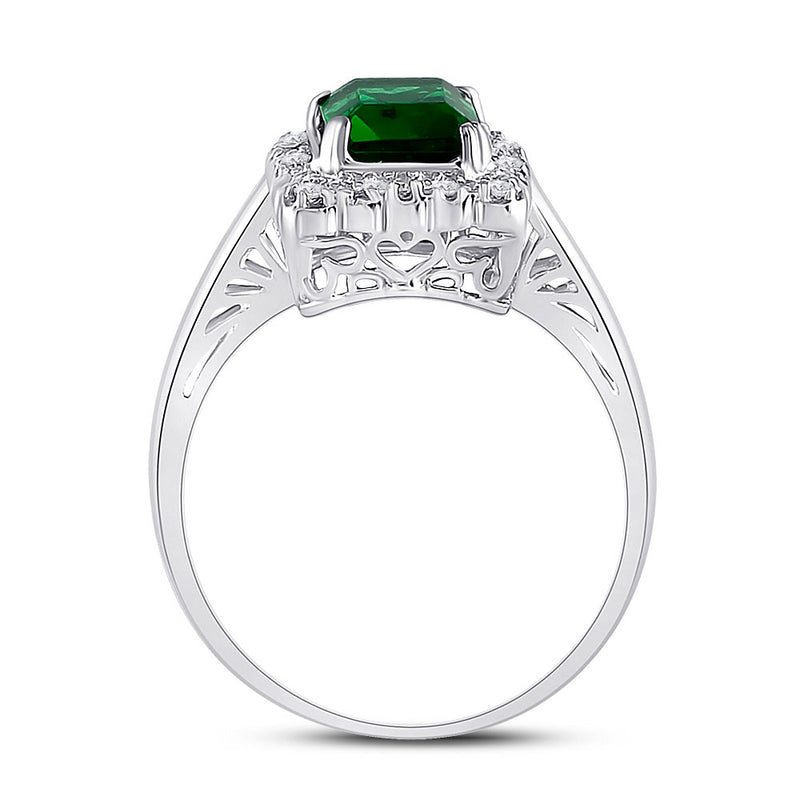 10kt White Gold Womens Emerald Lab-Created Emerald Solitaire Ring 1-4/5 Cttw