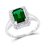 10kt White Gold Womens Emerald Lab-Created Emerald Solitaire Ring 1-4/5 Cttw