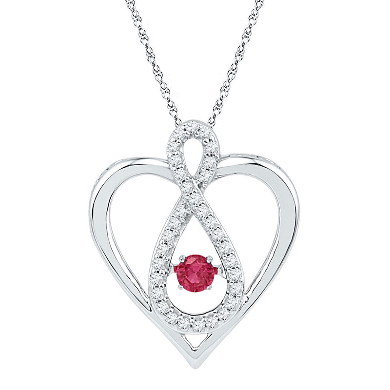 10kt White Gold Womens Round Lab-Created Ruby Diamond Infinity Heart Pendant 1/4 Cttw