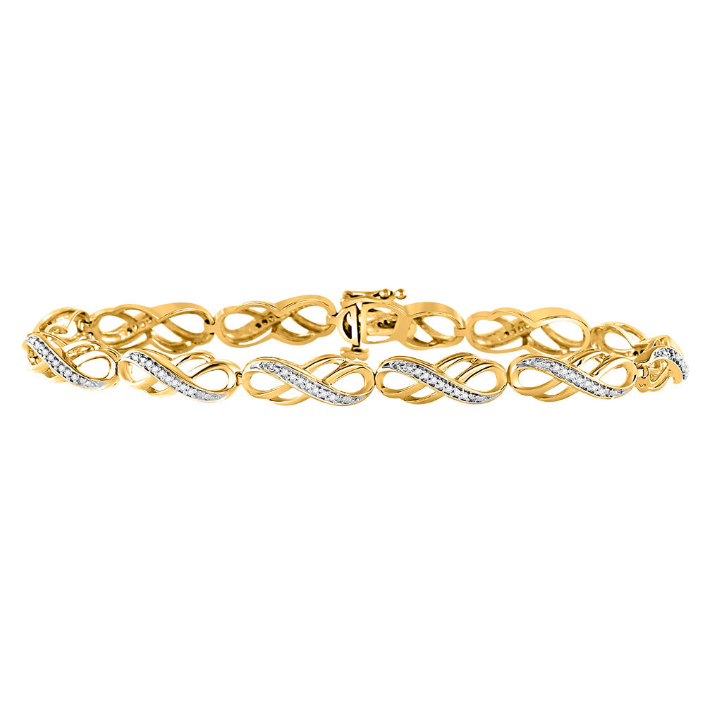 10kt Yellow Gold Womens Round Diamond Infinity Bracelet 1/4 Cttw