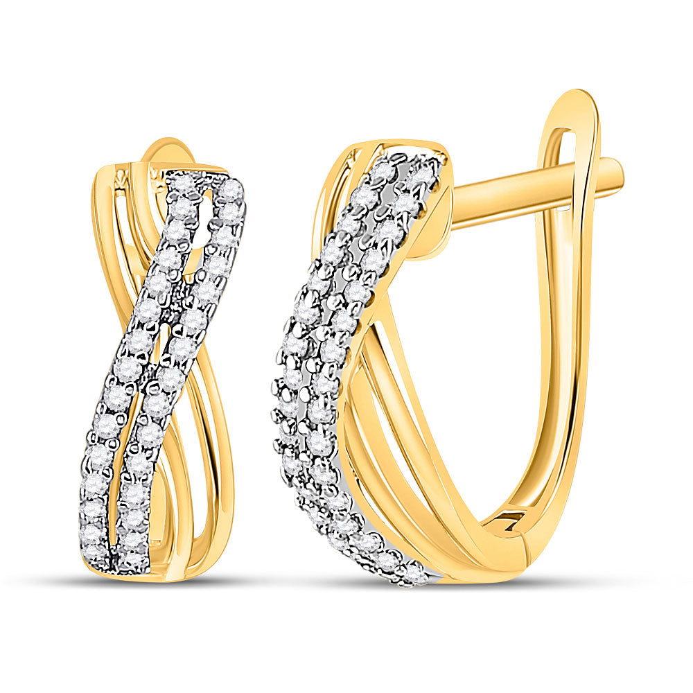 10kt Yellow Gold Womens Round Diamond Hoop Earrings 1/5 Cttw